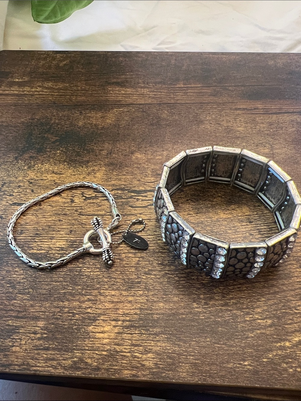 Silver-Tone Stretch Crystal Panel Bracelet and rope bracelet- Women Jewelry